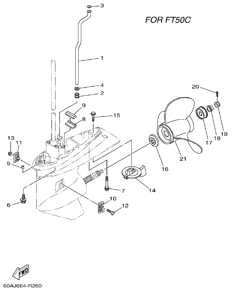 Yamaha F50DET, FT50CET LOWER CASING & DRIVE 4 parts diagram